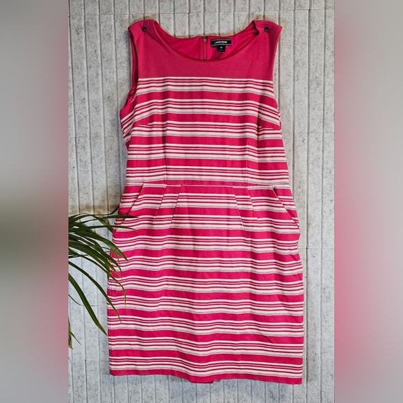 Lands' End Dresses & Skirts - Lands’ End Women’s 16 Sleeveless Stripe Sheath Dress Pink White Pockets
